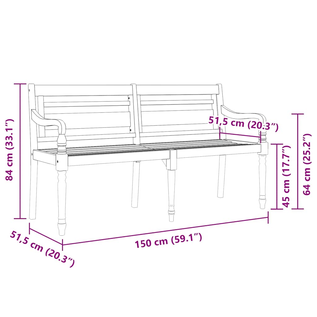 Klupa Batavia s krem jastukom 150 cm od masivne tikovine