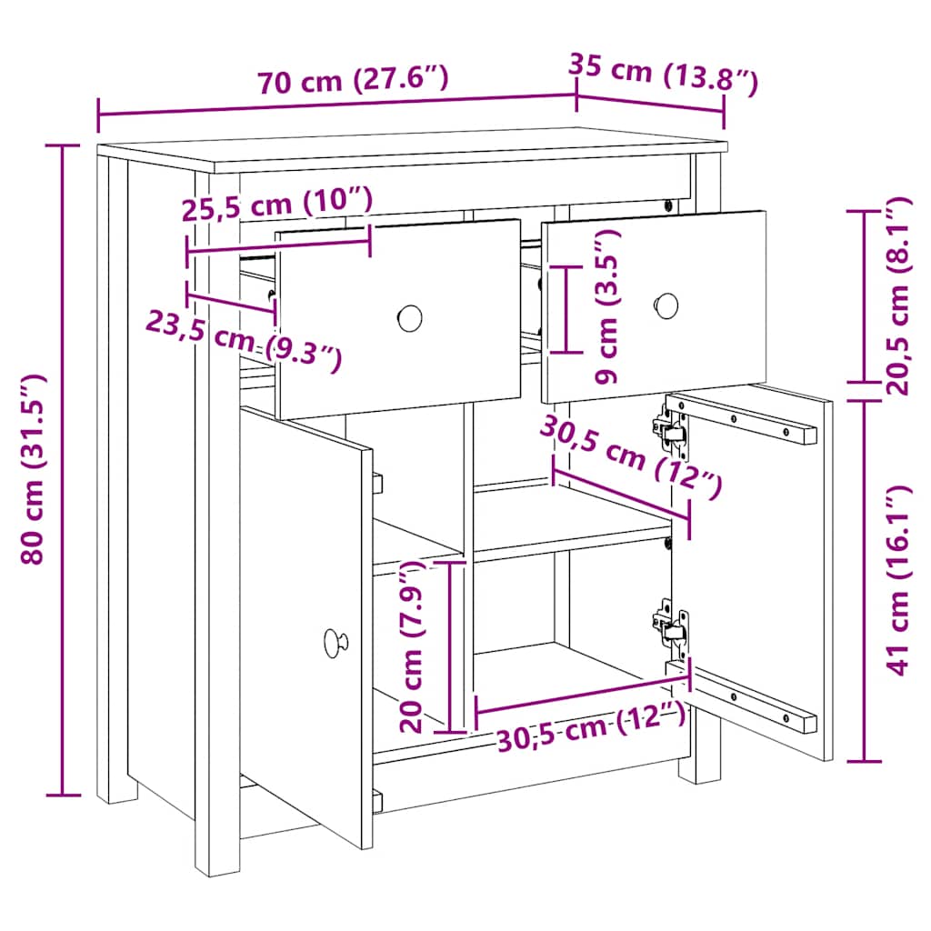 Komoda 70 x 35 x 80 cm od masivne borovine