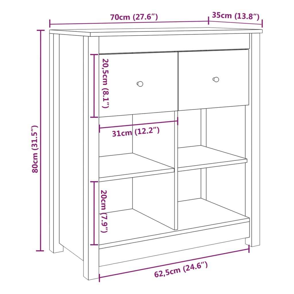 Komoda 70 x 35 x 80 cm od masivne borovine
