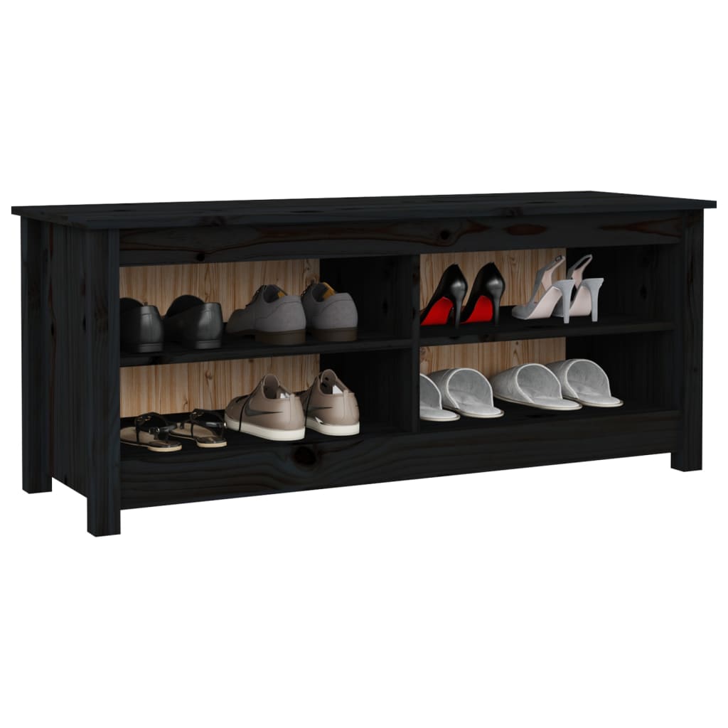 Klupa za cipele crna 110 x 38 x 45,5 cm od masivne borovine
