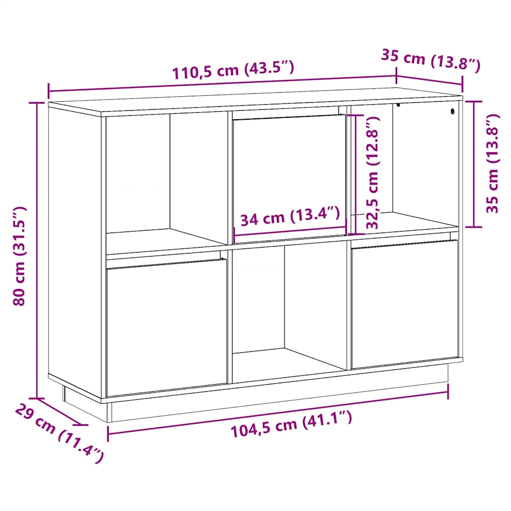 Komoda 110,5x35x80 cm od masivne borovine