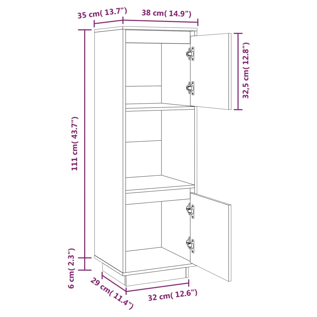 Visoka komoda boja meda 38 x 35 x 117 cm od masivne borovine