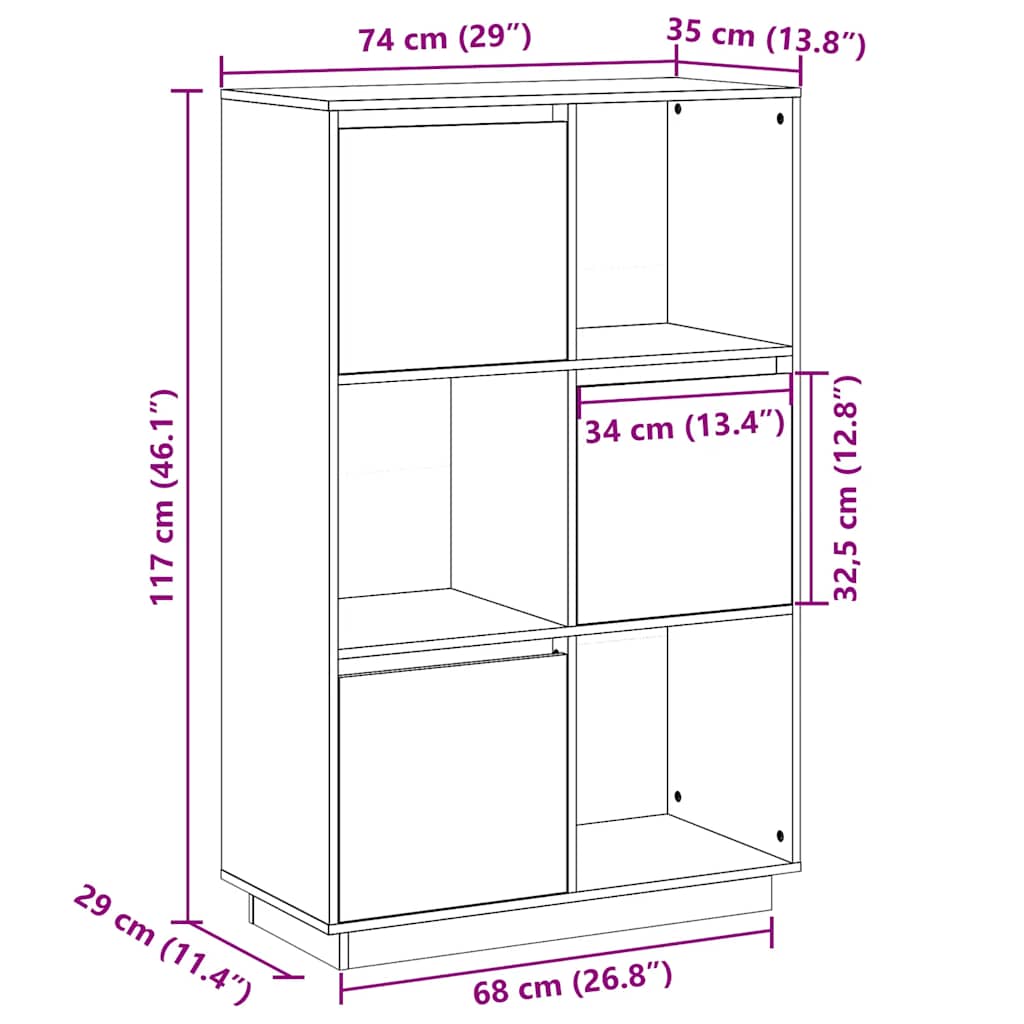 Visoka komoda 74 x 35 x 117 cm od masivne borovine
