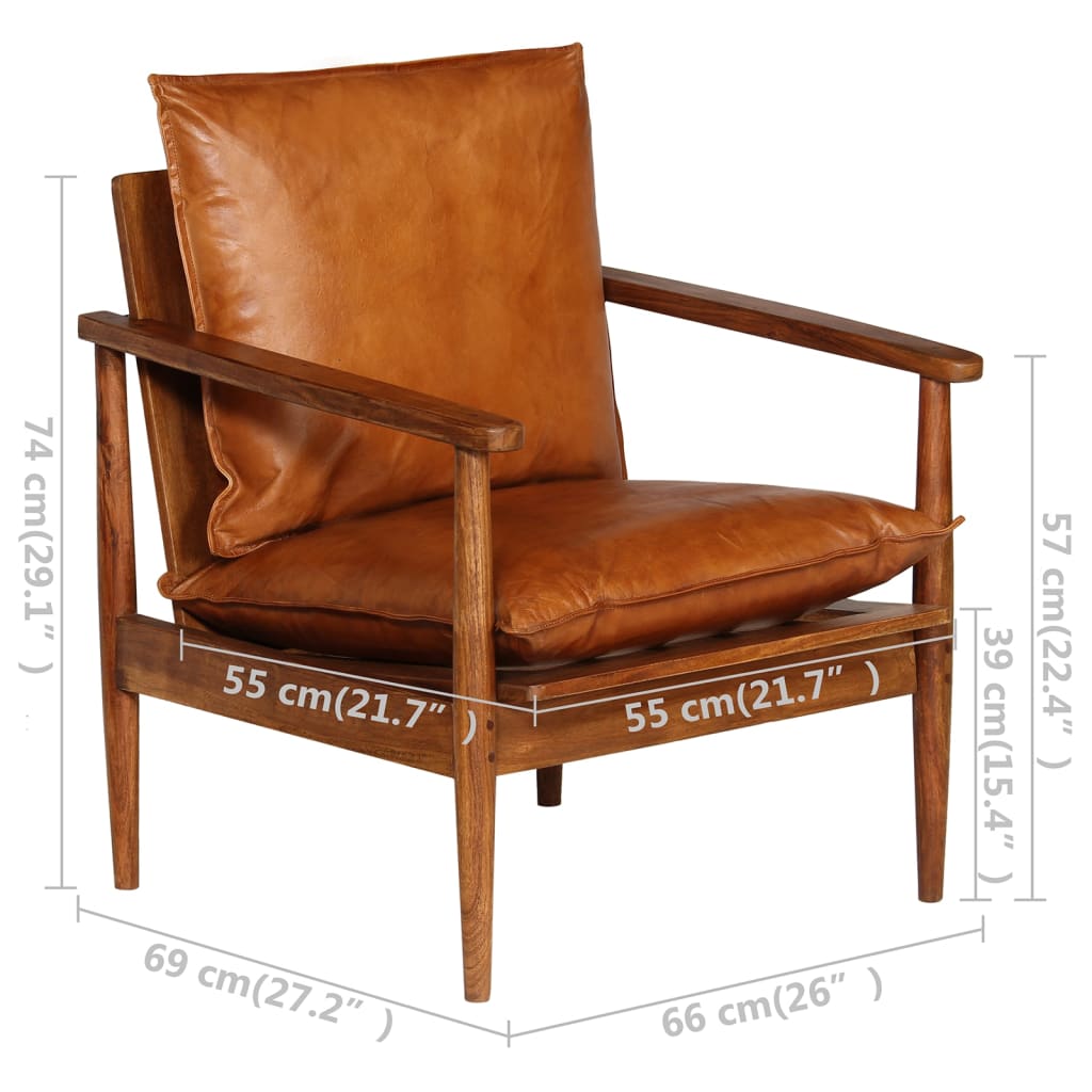 2-dijelni set sofa od prave kože i masivnog drva bagrema smeđi