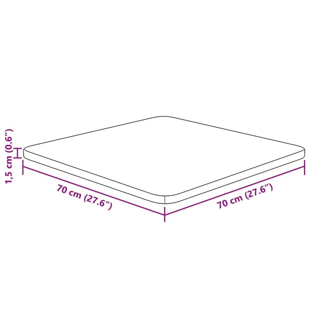 Četvrtasta stolna ploča 70 x 70 x 1,5 cm netretirana hrastovina