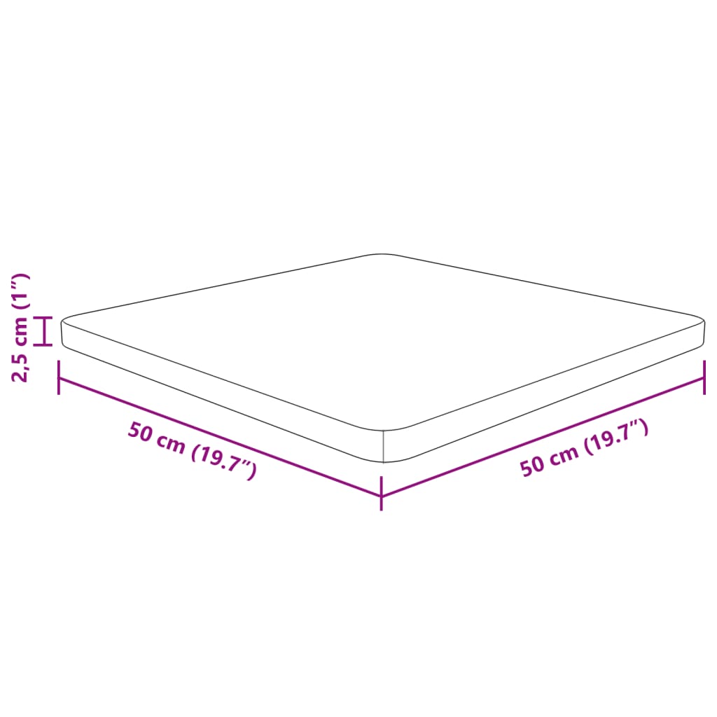 Četvrtasta stolna ploča 50x50x2,5 cm netretirana hrastovina
