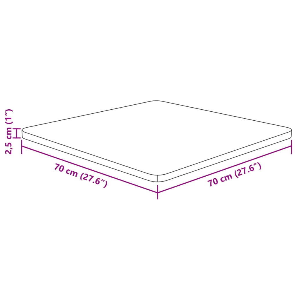 Četvrtasta stolna ploča svjetlosmeđa 70x70x2,5 cm od hrastovine