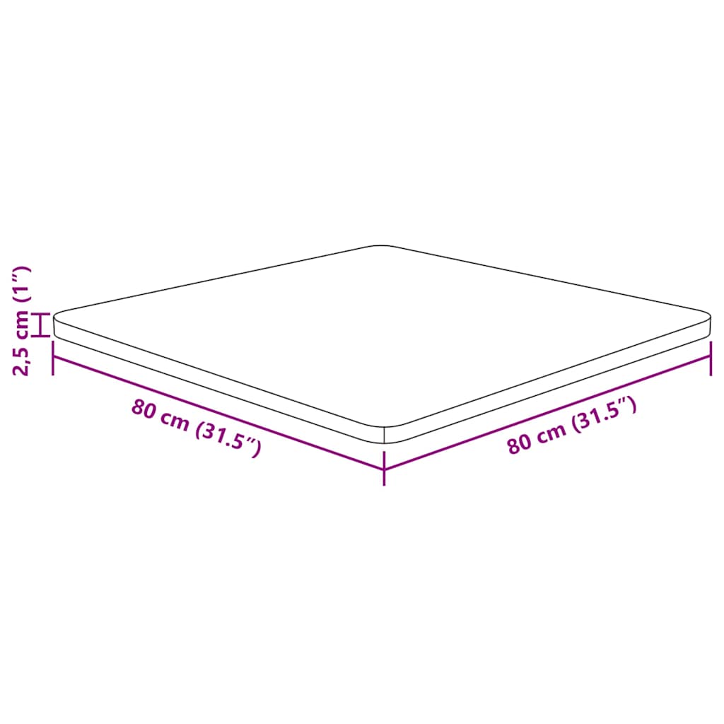 Četvrtasta stolna ploča svjetlosmeđa 80x80x2,5 cm od hrastovine