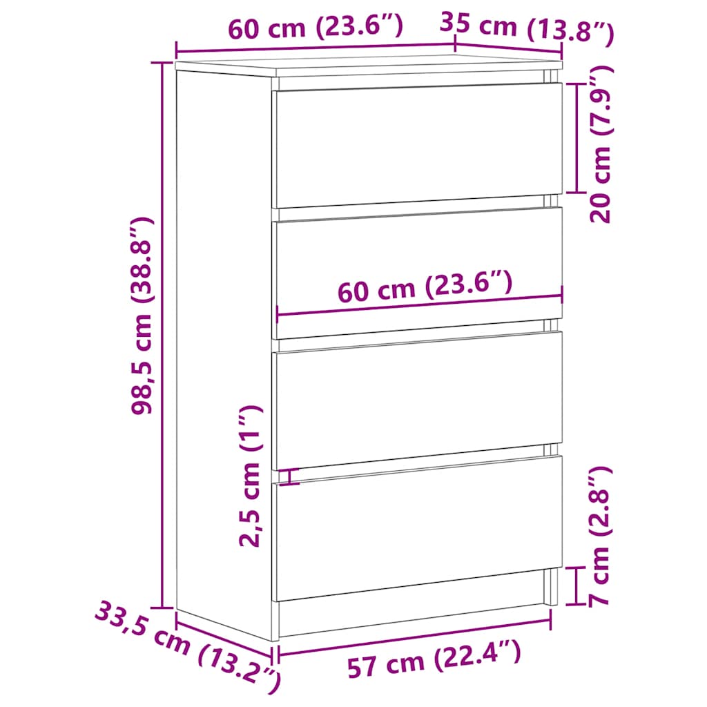 Komoda boja dimljenog hrasta 60x35x98,5 cm konstruirano drvo