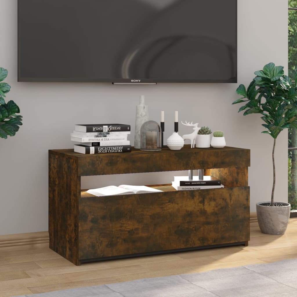 TV ormarić s LED svjetlima boja dimljenog hrasta 75x35x40 cm
