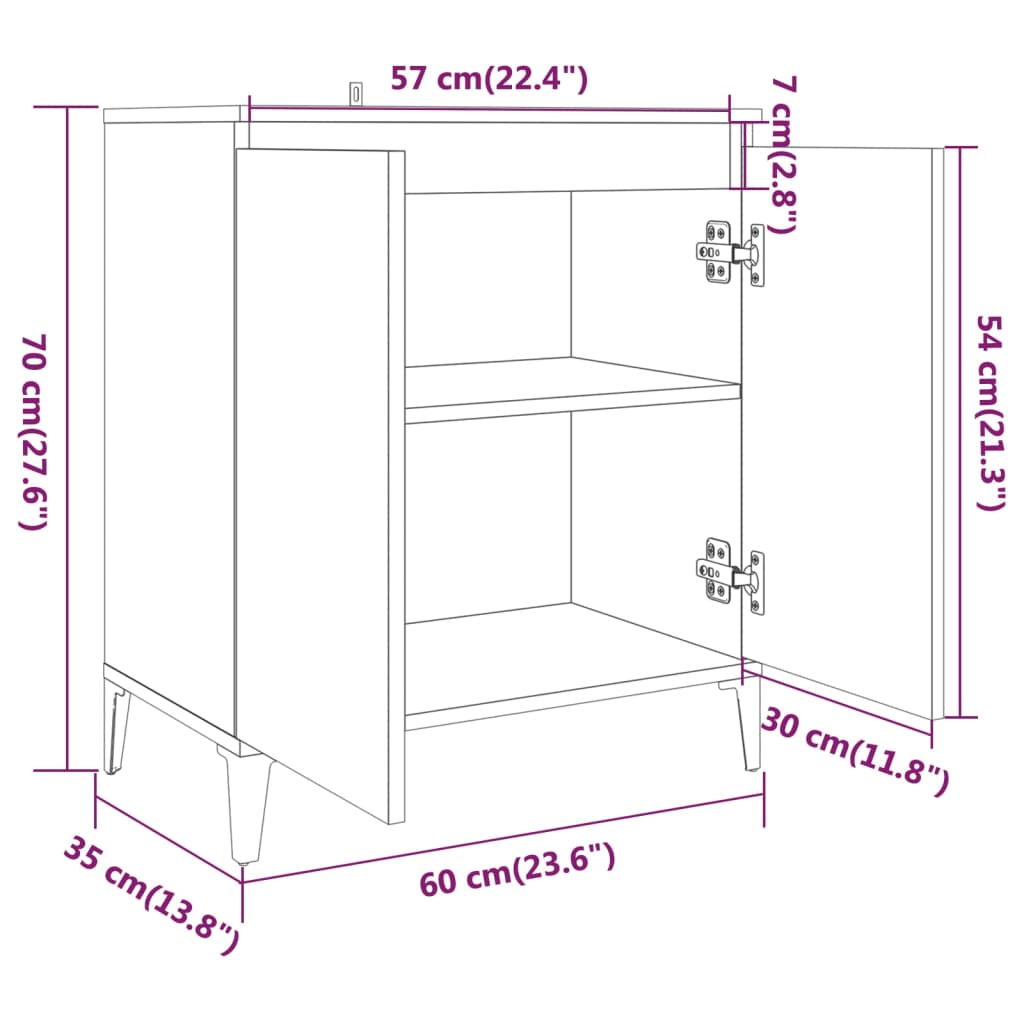 Komoda boja dimljenog hrasta 60 x 35 x 70 cm konstruirano drvo