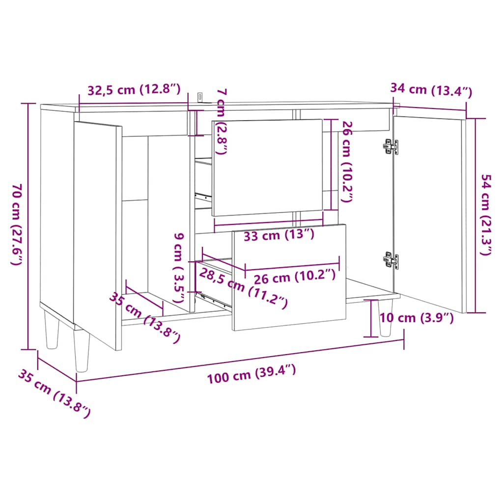 Komoda boja dimljenog hrasta 101x35x70 cm konstruirano drvo