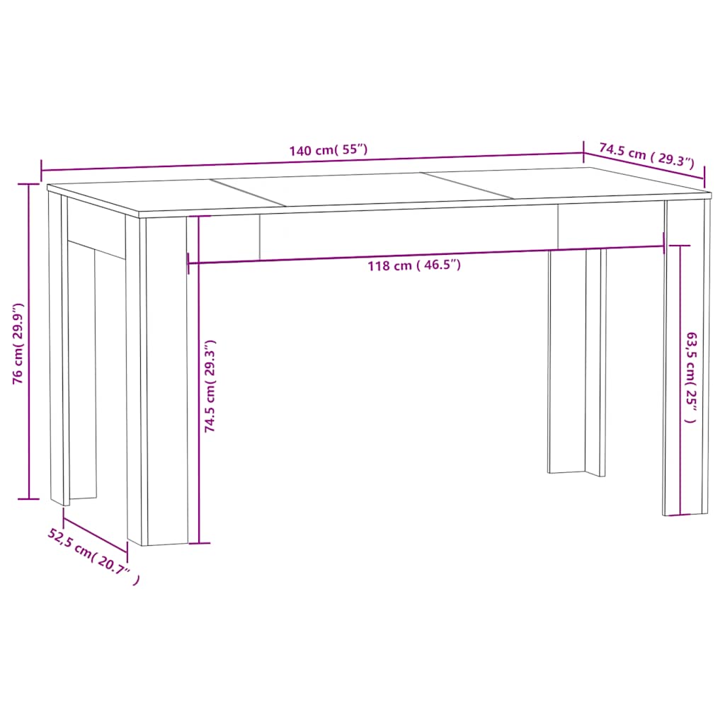 Blagovaonski stol sivi hrast 140x74,5x76 cm konstruirano drvo