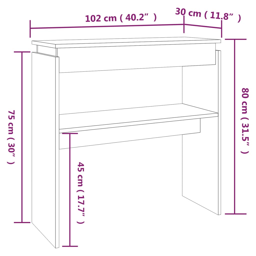 Konzolni stol dimljeni hrast 102x30x80 cm od konstruiranog drva