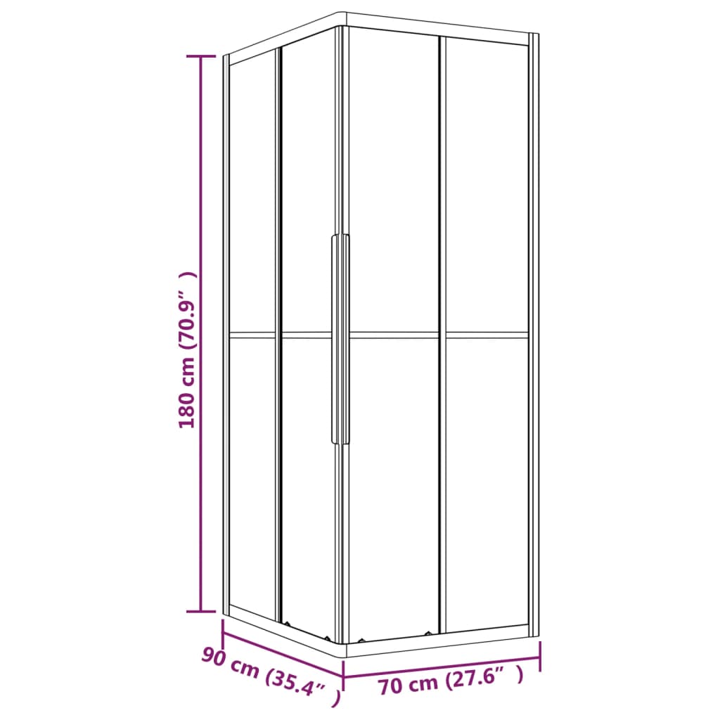 Prugasta tuš-kabina ESG 90 x 70 x 180 cm crna