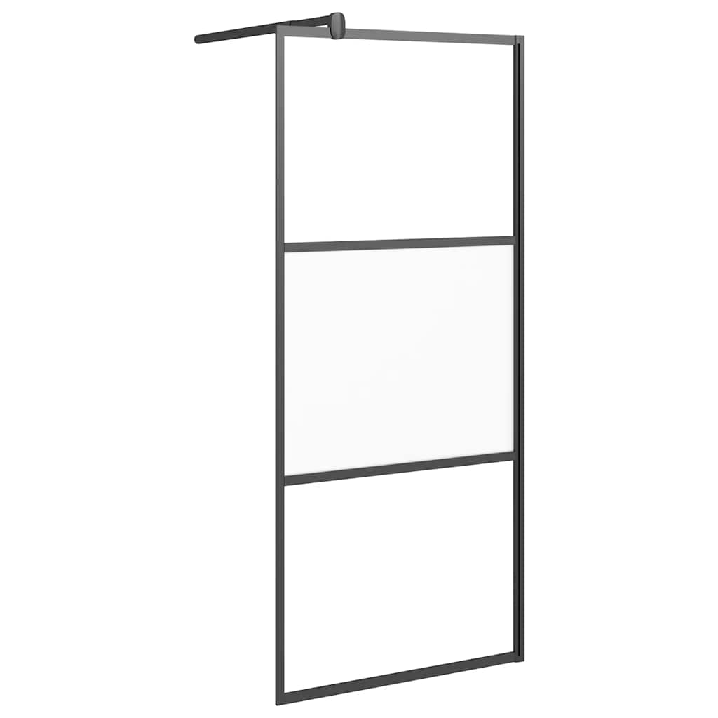 Pregrada za tuš 90 x 195 cm s napola mutnim staklom ESG crna