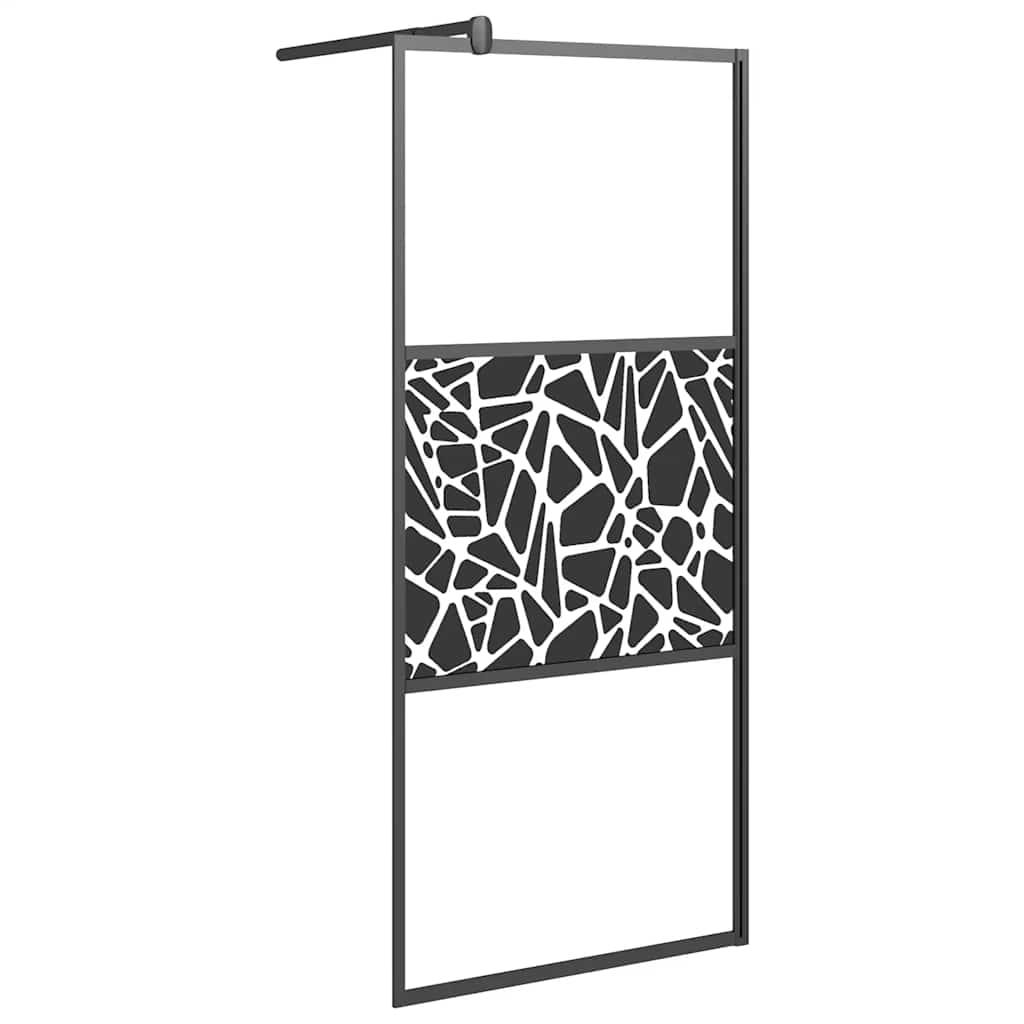 Pregrada za tuš 80 x 195 cm staklo ESG s uzorkom kamena crna