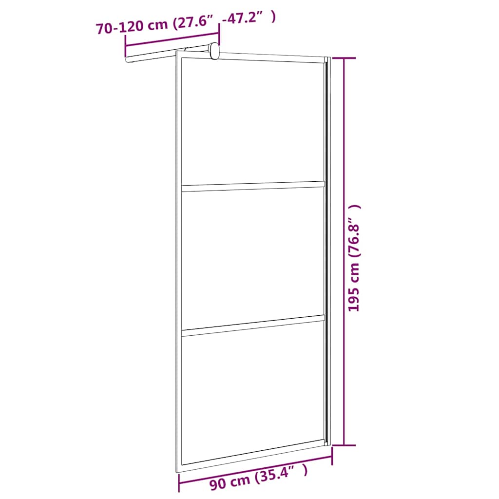 Pregrada za tuširanje 90 x 195 cm s tamnim staklom ESG crna