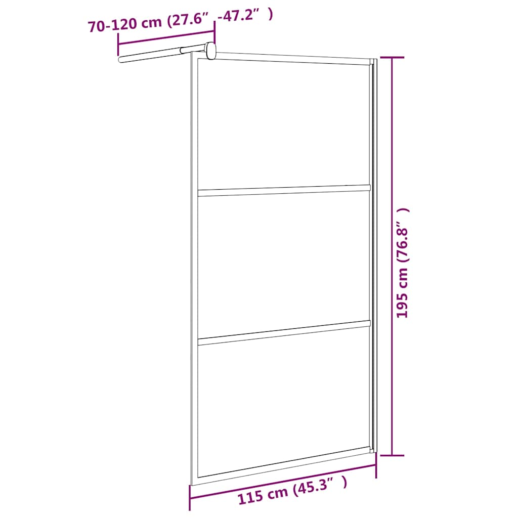 Pregrada za tuširanje 115 x 195 cm s tamnim staklom ESG crna