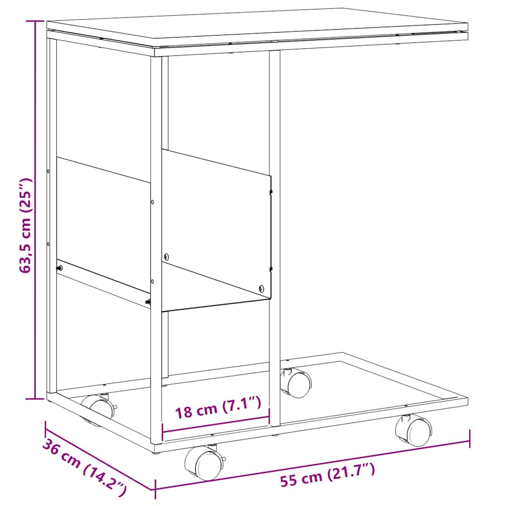 Bočni stolić s kotačima bijeli 55x36x63,5 cm konstruirano drvo