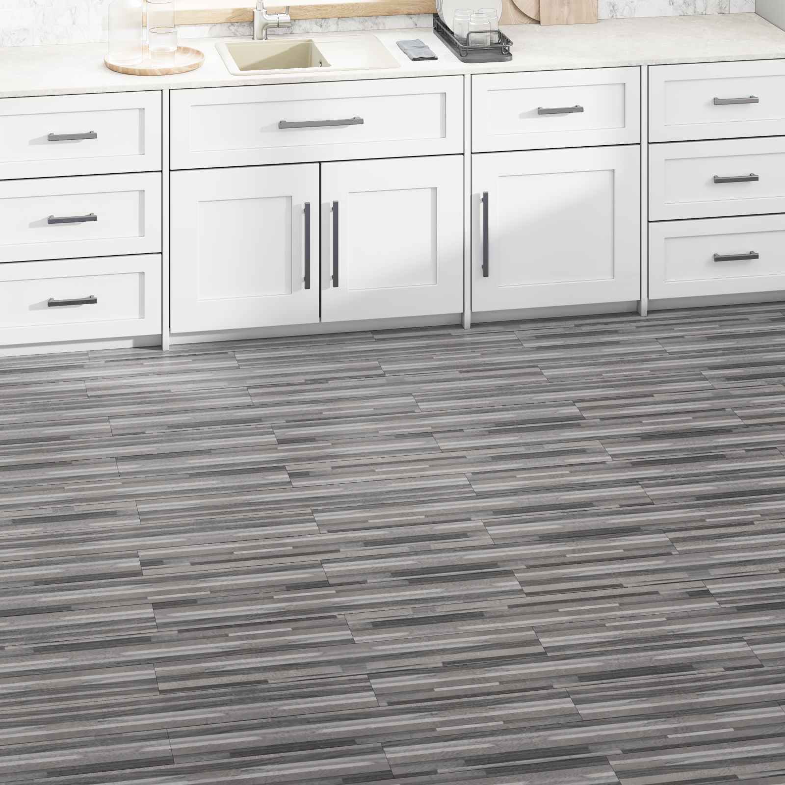 Podne daske 2,51 m² 18 pcs PVC Prugasta siva