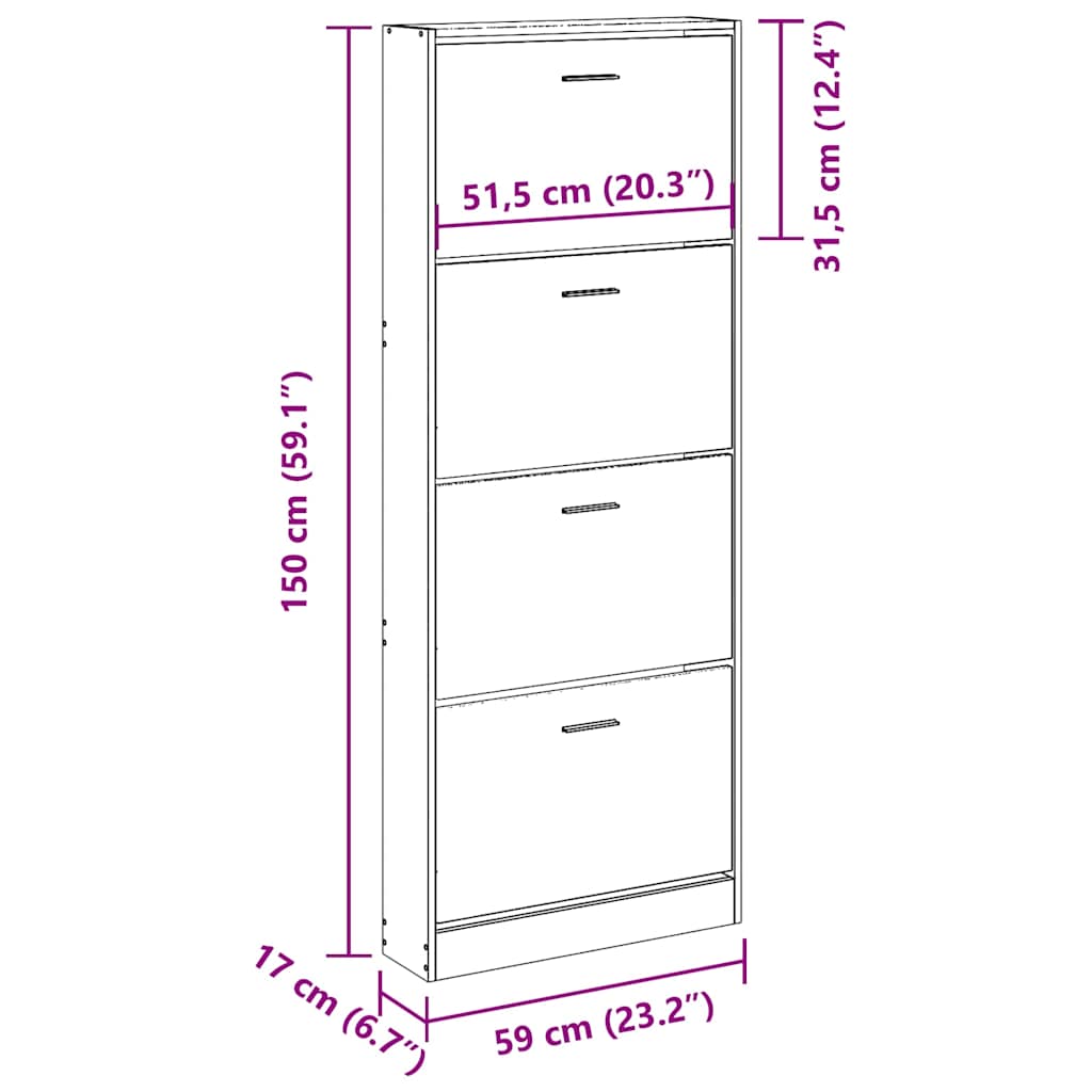 Ormarić za cipele crni 59x17x150 cm od konstruiranog drva