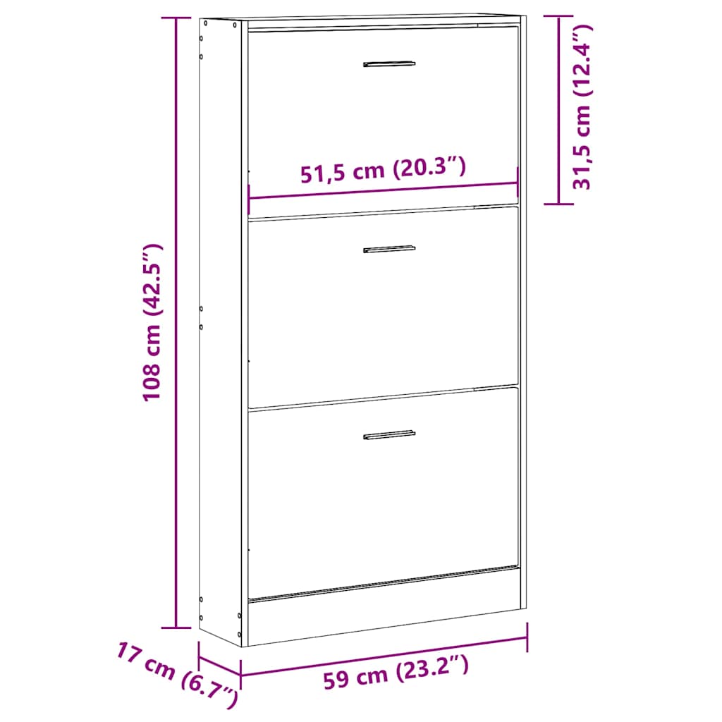 Ormarić za cipele boja hrasta 59x17x108 cm konstruirano drvo