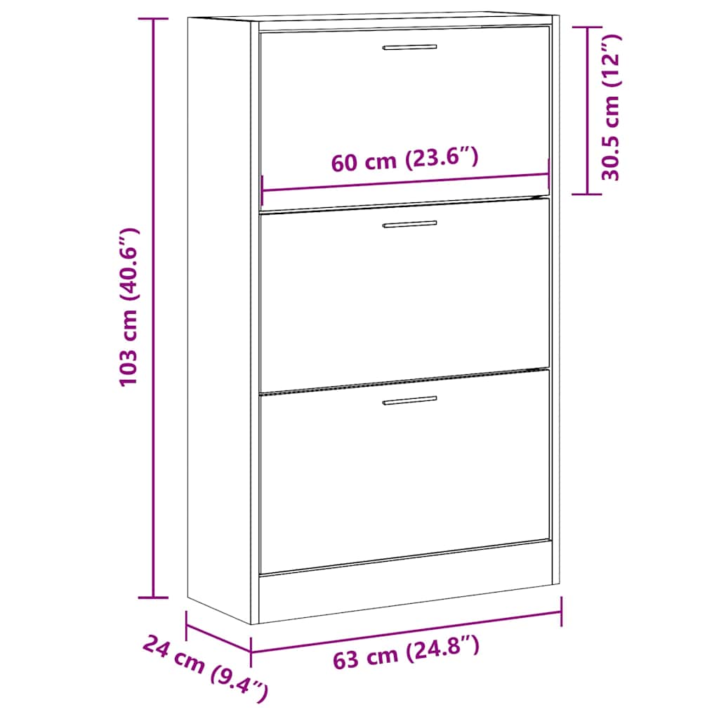 Ormarić za cipele crna 63x24x103 cm konstruirano drvo