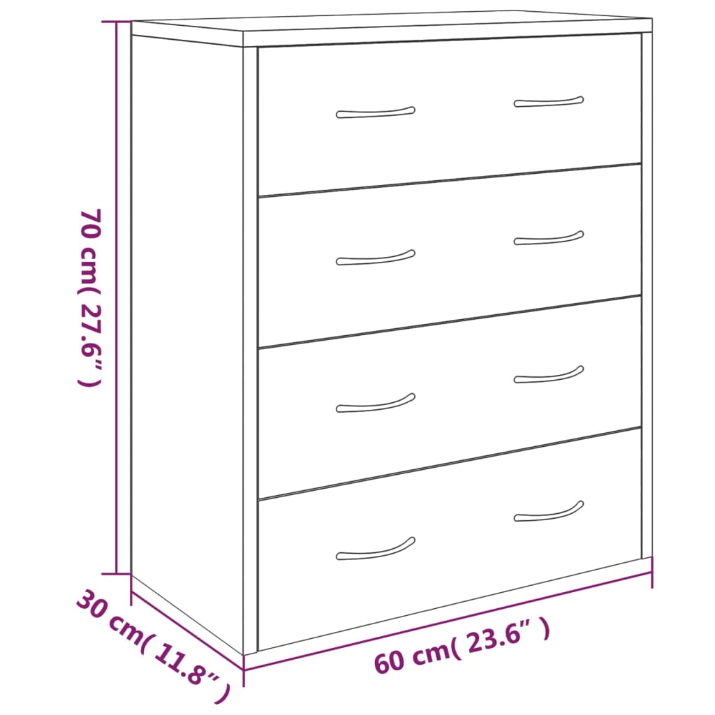 Komoda s 4 ladice 60 x 30,5 x 71 cm siva boja betona