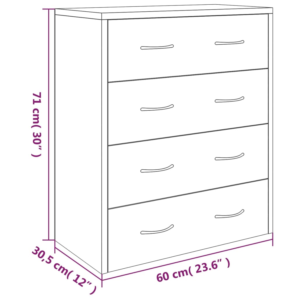 Komoda s 4 ladice 60 x 30,5 x 71 cm visoki sjaj bijela