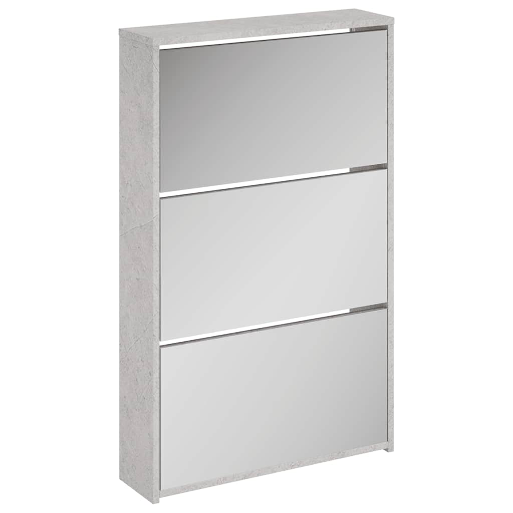 Ormarić za cipele s ogledalom i 3 razine sivi 63x17x102,5 cm