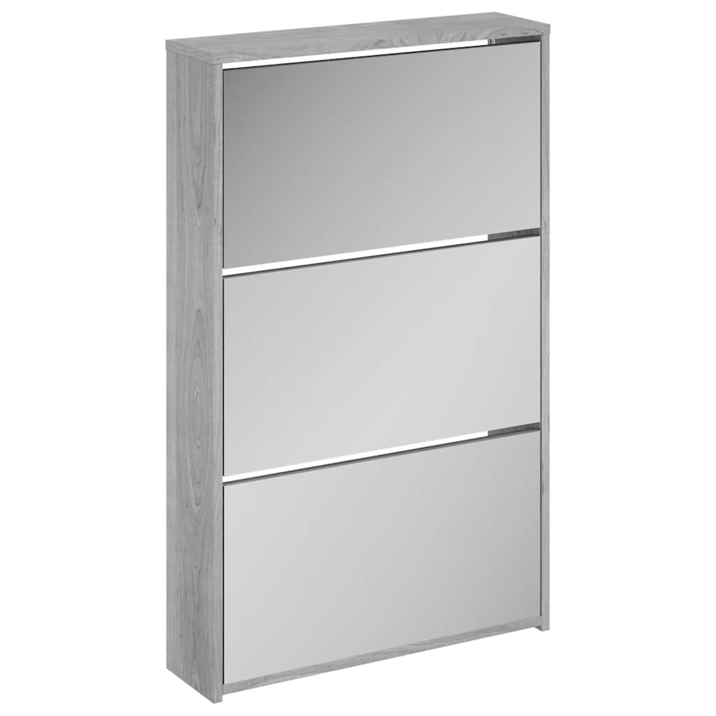 Ormarić za cipele s ogledalom 3razine boja hrasta 63x17x102,5cm