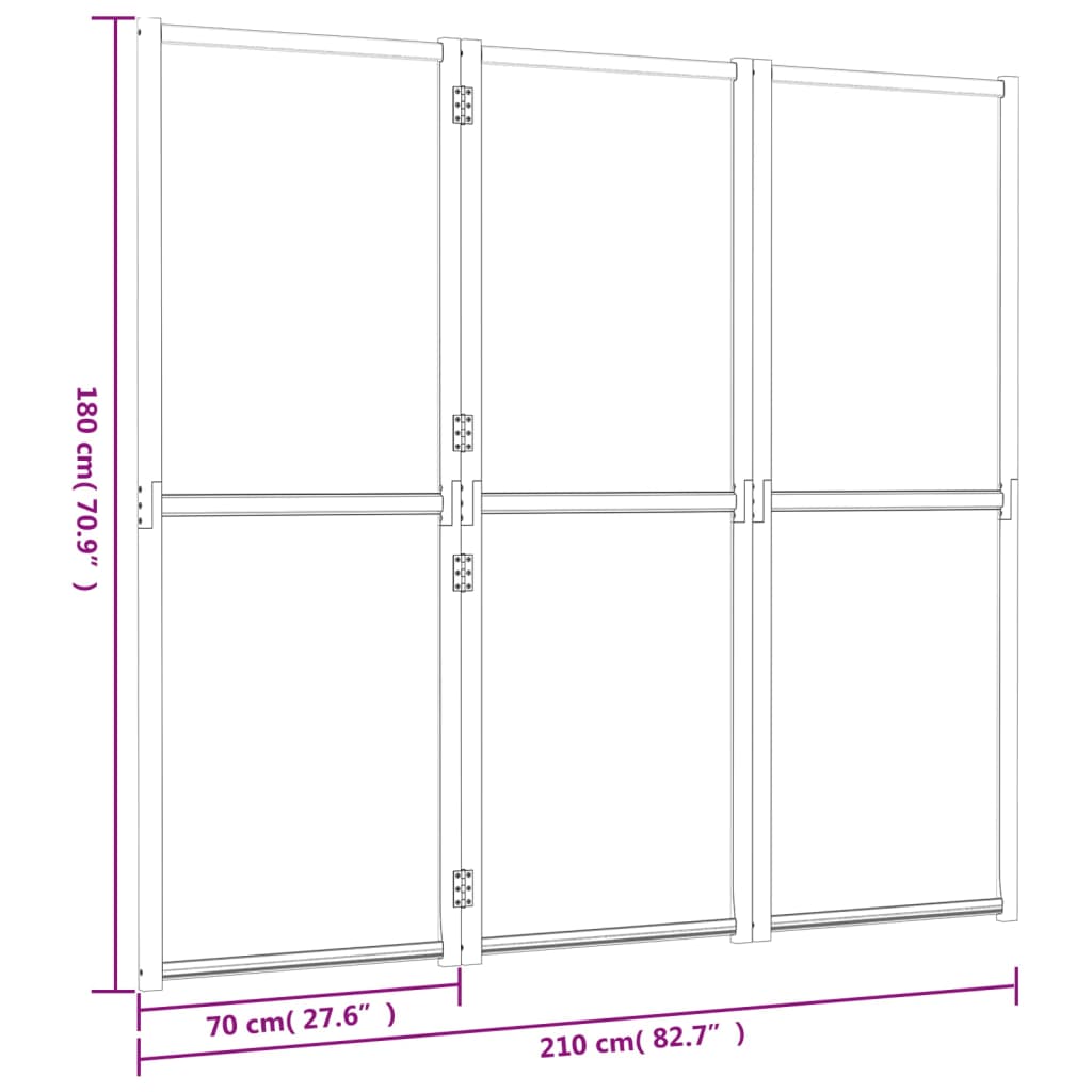 Sobna pregrada s 3 panela crna 210 x 180 cm