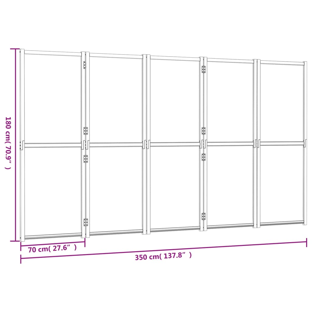 Sobna pregrada s 5 panela crna 350 x 180 cm