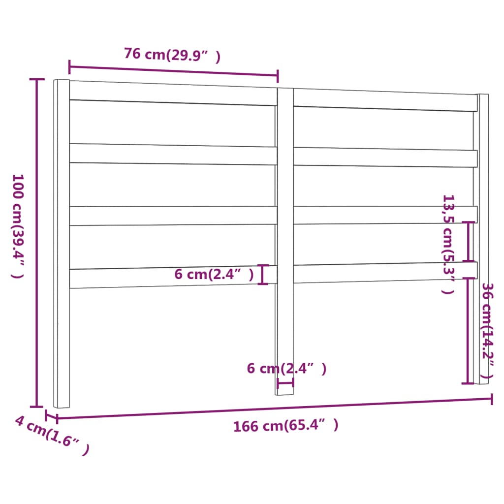 Uzglavlje za krevet sivo 166 x 4 x 100 cm od masivne borovine