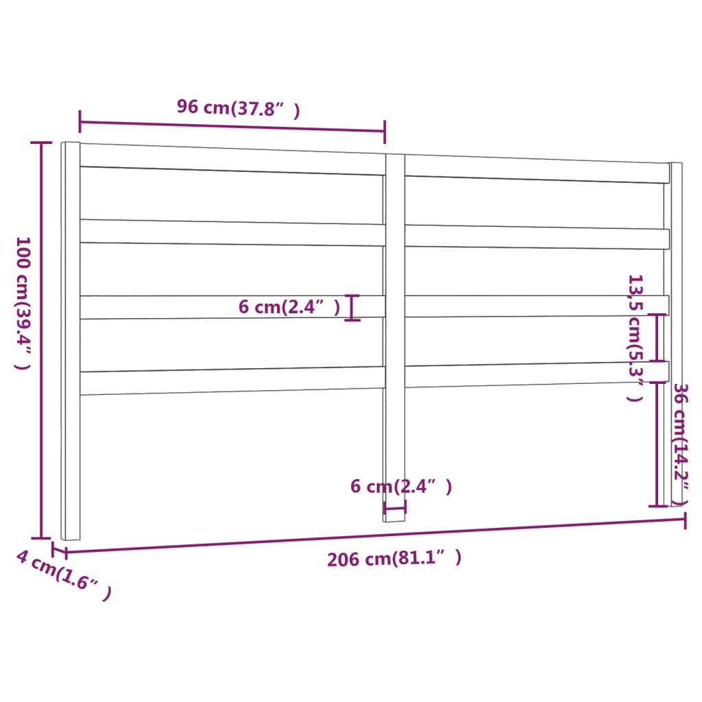 Uzglavlje za krevet sivo 206 x 4 x 100 cm od masivne borovine