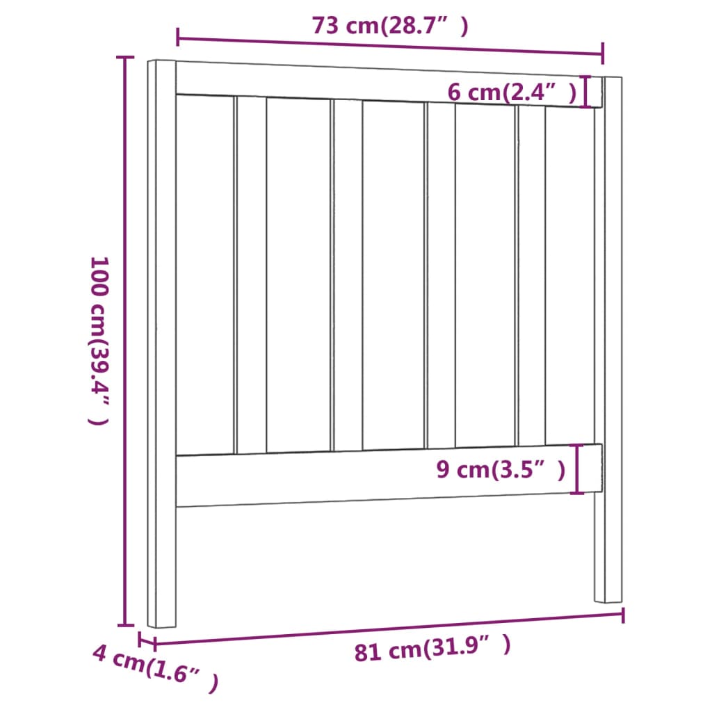Uzglavlje za krevet crno 81 x 4 x 100 cm od masivne borovine
