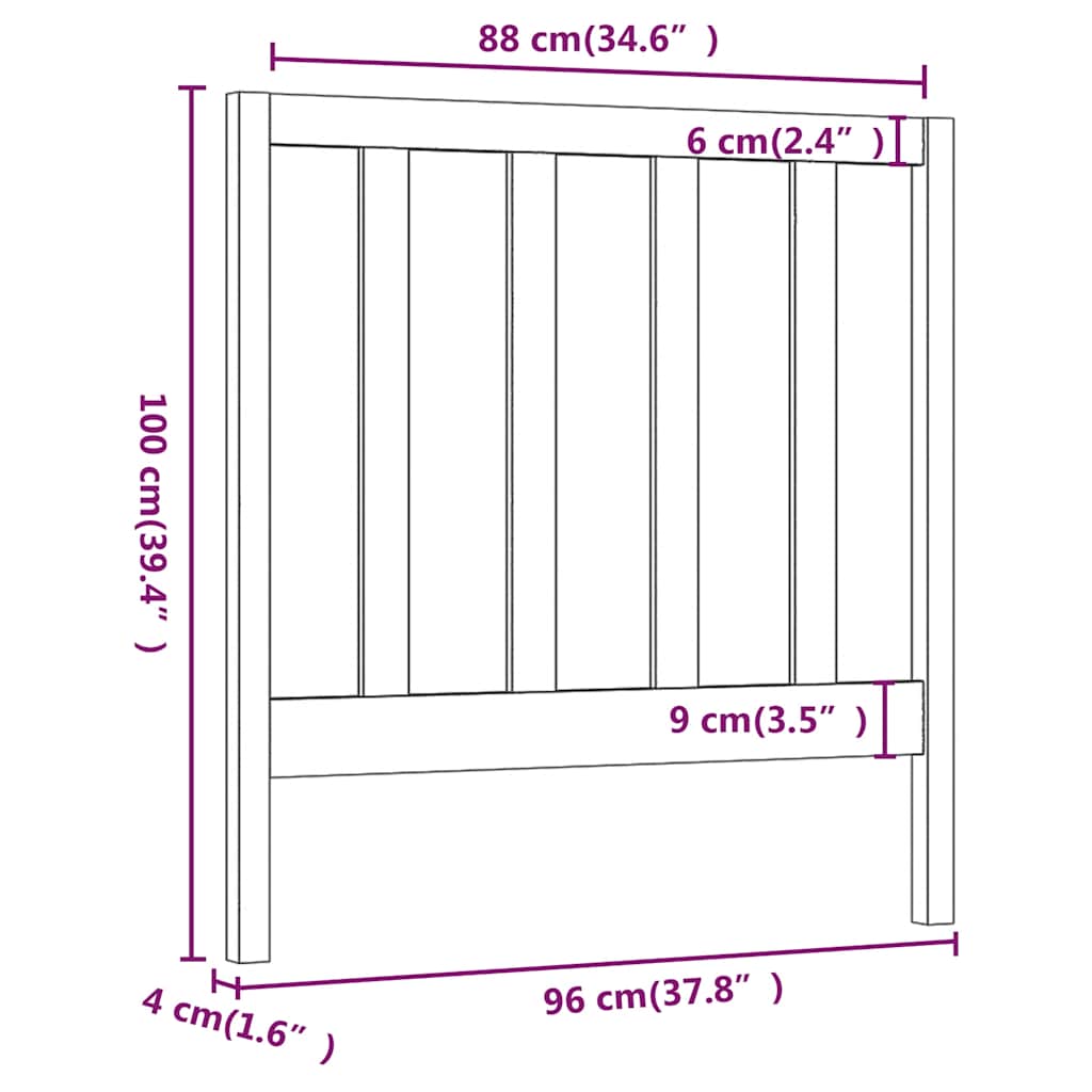 Uzglavlje za krevet crno 96 x 4 x 100 cm od masivne borovine