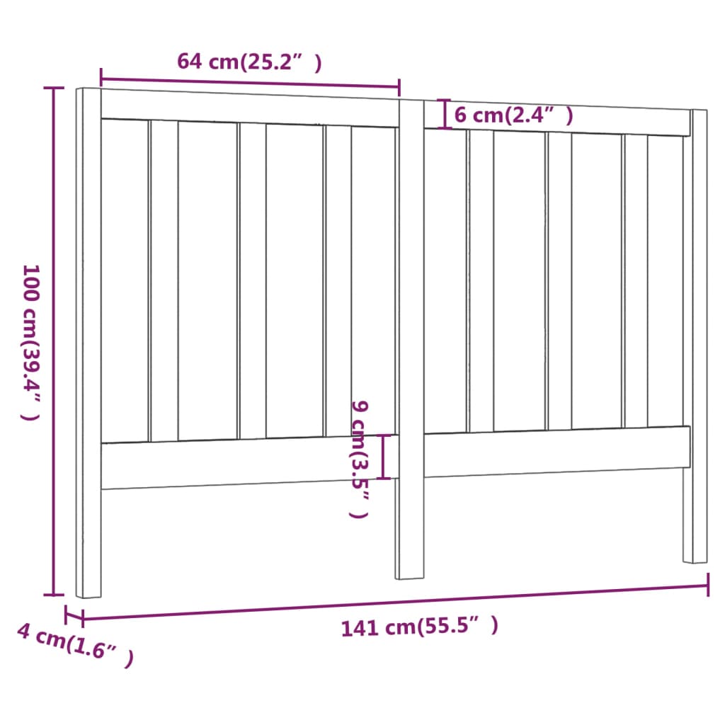 Uzglavlje za krevet sivo 141 x 4 x 100 cm od masivne borovine