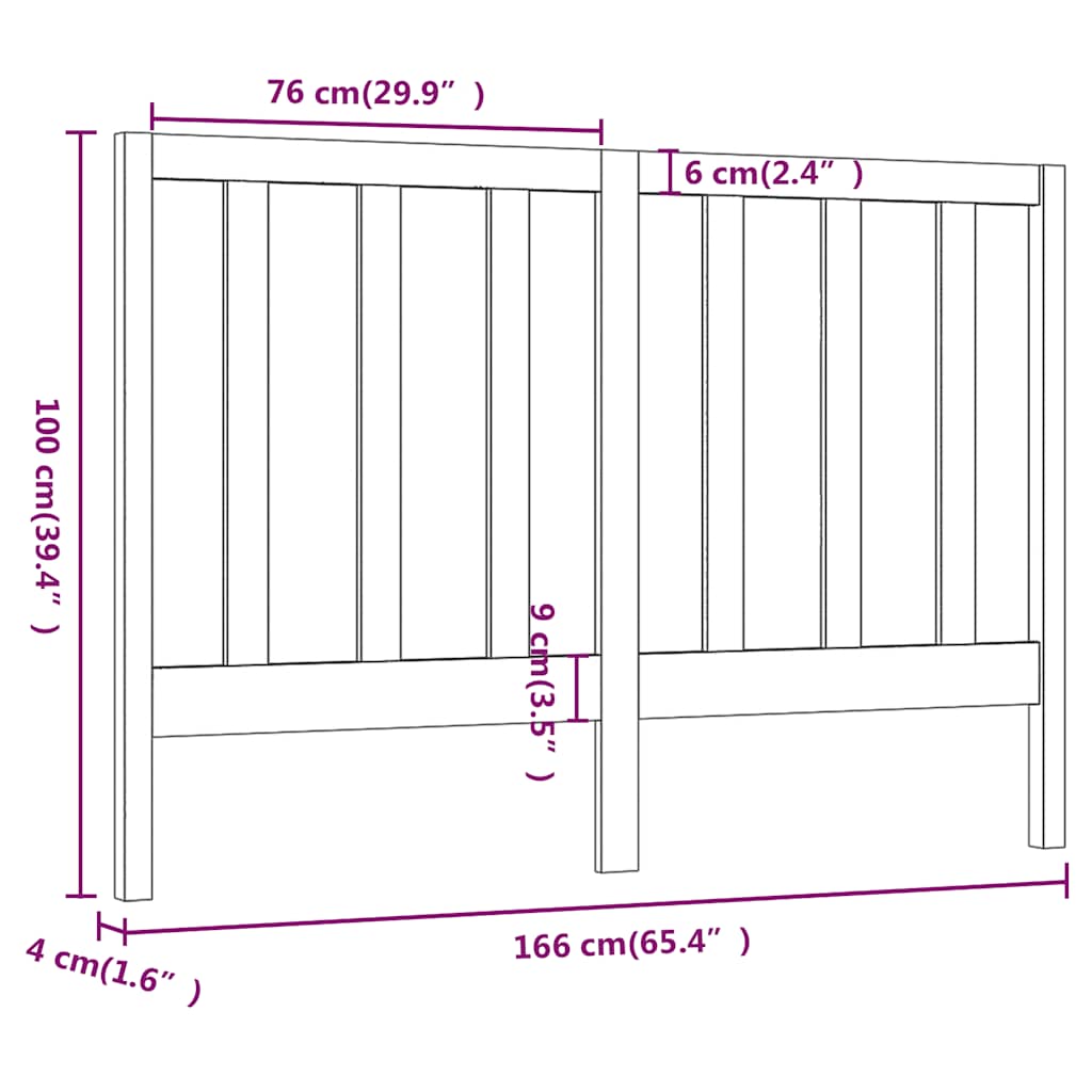 Uzglavlje za krevet sivo 166 x 4 x 100 cm od masivne borovine