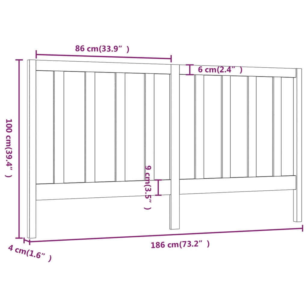 Uzglavlje za krevet crno 186 x 4 x 100 cm od masivne borovine