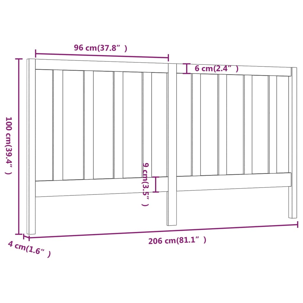 Uzglavlje za krevet boja meda 206 x 4 x 100 cm masivna borovina