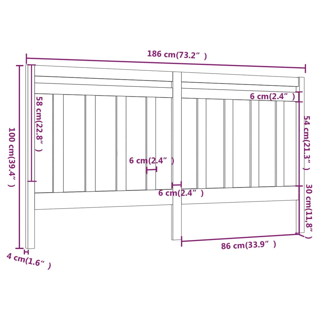 Uzglavlje za krevet sivo 186 x 4 x 100 cm od masivne borovine