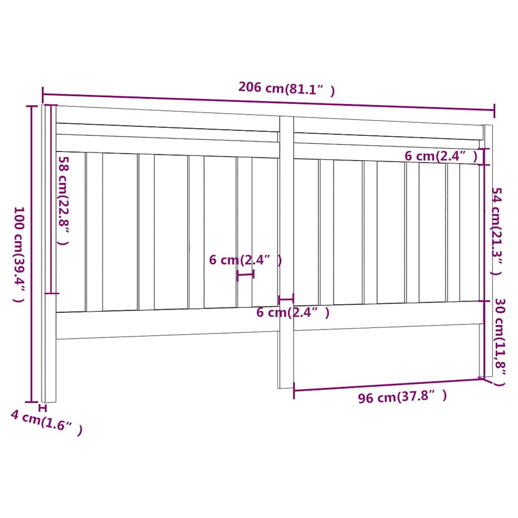 Uzglavlje za krevet sivo 206 x 4 x 100 cm od masivne borovine