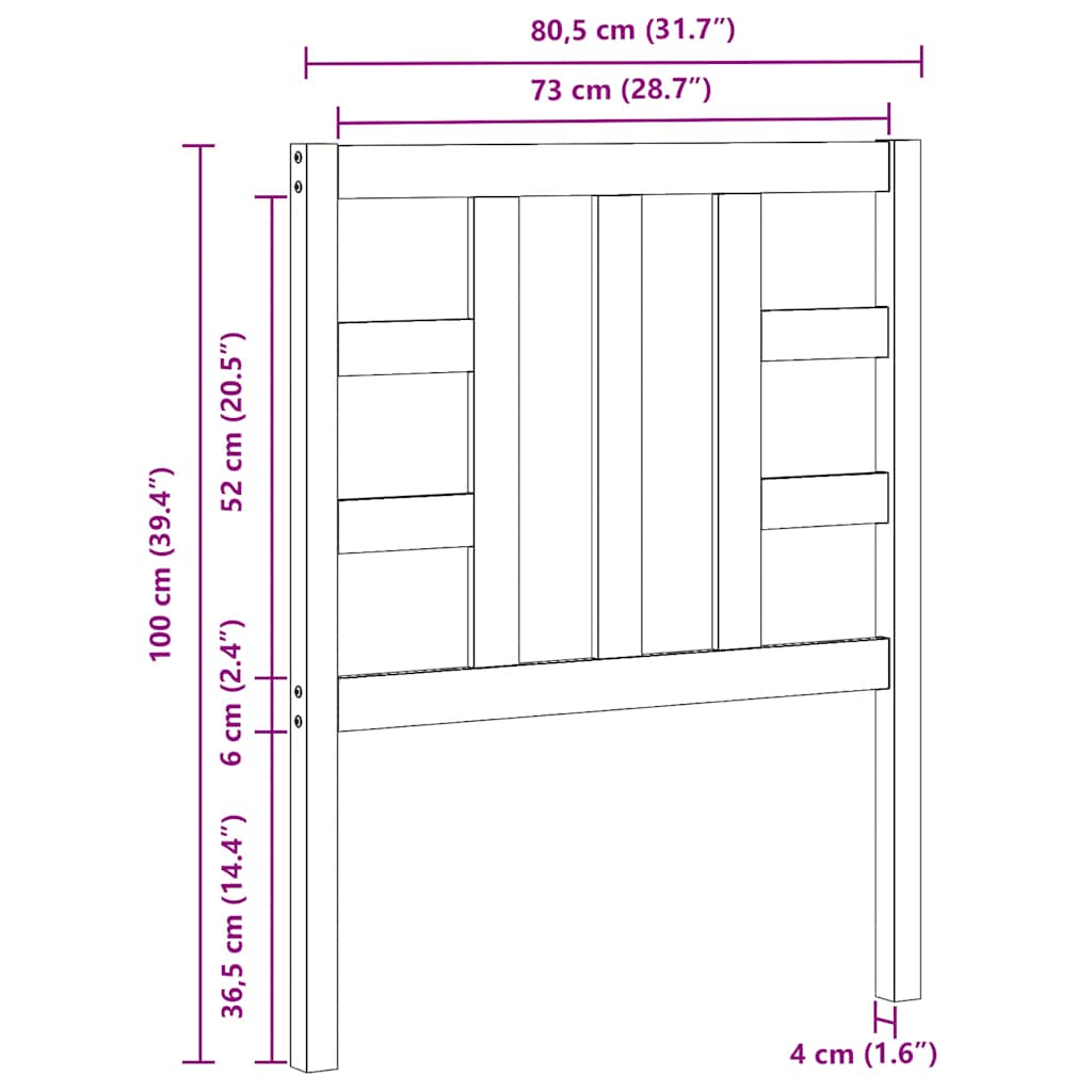 Uzglavlje za krevet crno 81 x 4 x 100 cm od masivne borovine