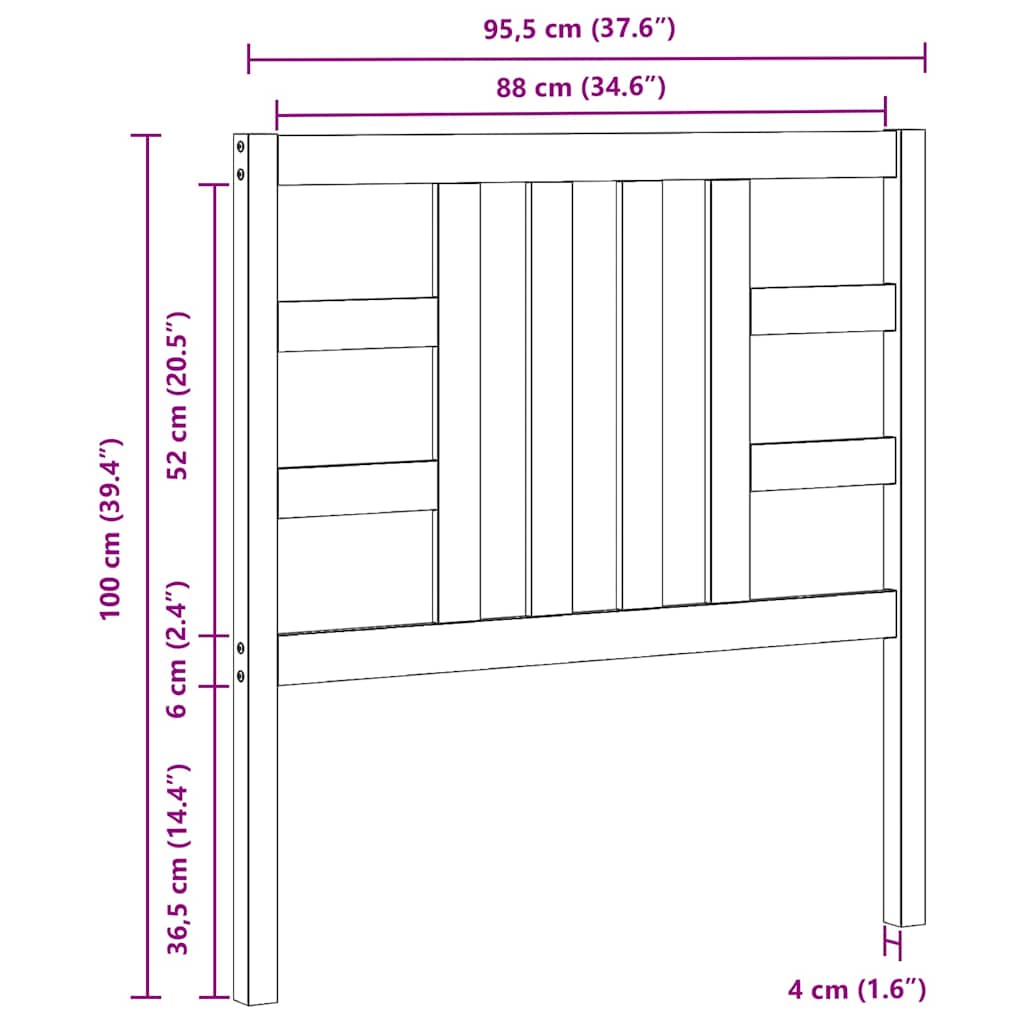 Uzglavlje za krevet sivo 96 x 4 x 100 cm od masivne borovine