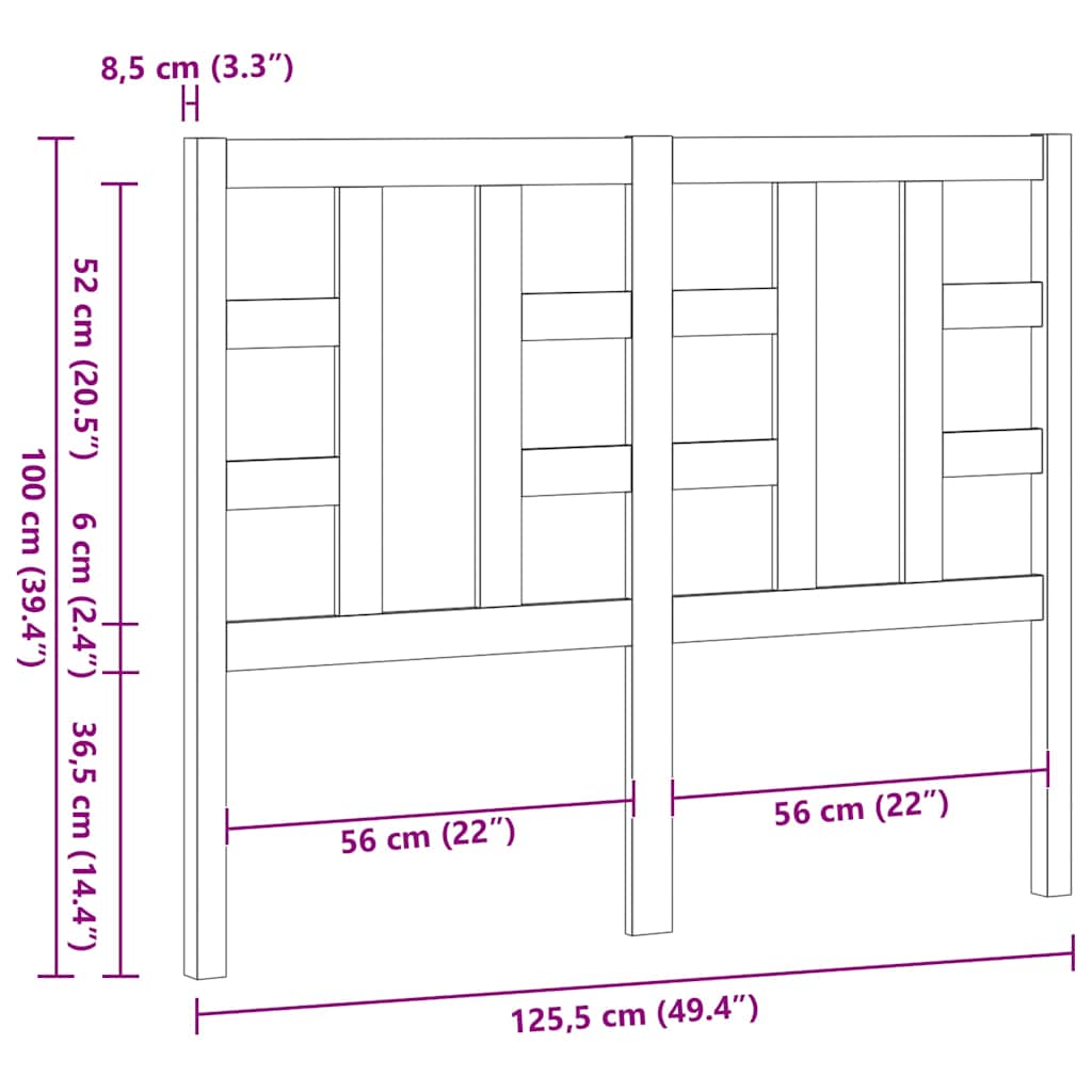 Uzglavlje za krevet crno 126 x 4 x 100 cm od masivne borovine