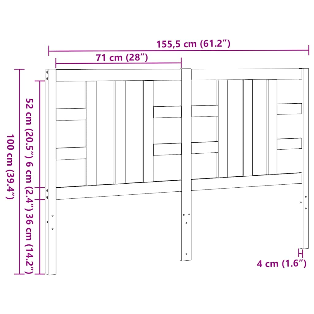 Uzglavlje za krevet bijelo 156 x 4 x 100 cm od masivne borovine