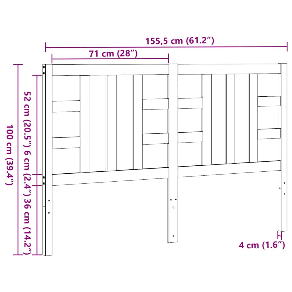 Uzglavlje za krevet crno 166 x 4 x 100 cm od masivne borovine