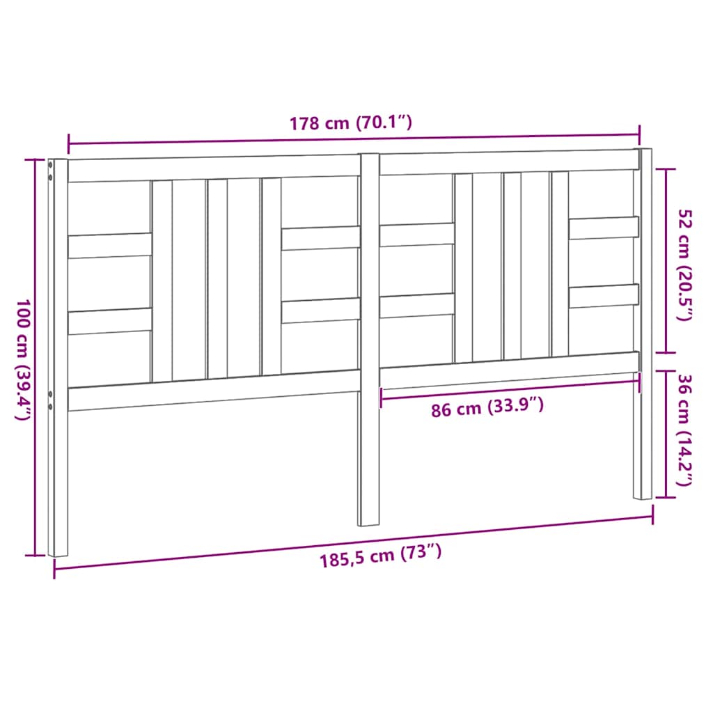 Uzglavlje za krevet sivo 186 x 4 x 100 cm od masivne borovine